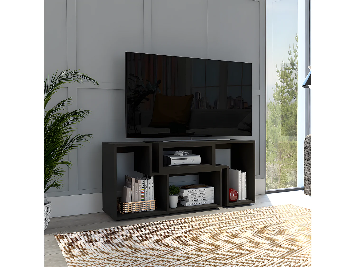 Mueble de Televisor Extensible Beijing, con gabinete 54.5CM A X 121 / 160CM An X 35.3CM P Wengue