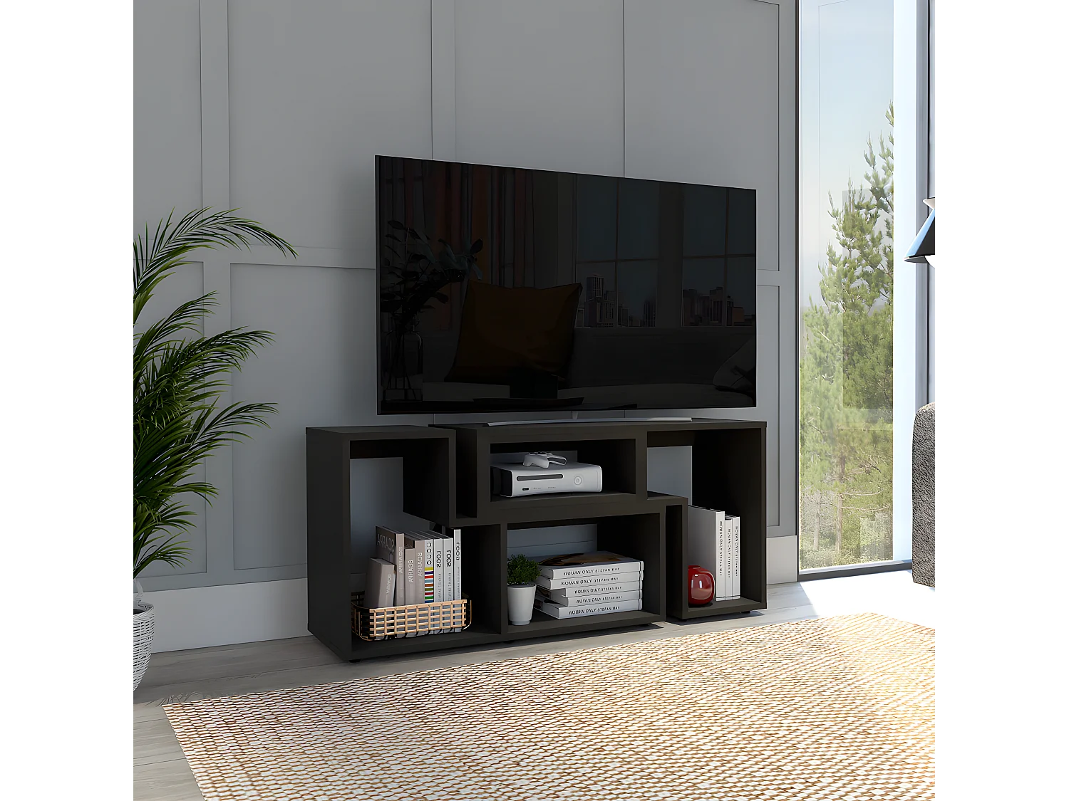 Mobile TV allungabile Beijing, con mobile 54,5CM L X 121 / 160CM L X 35,3CM P Nero