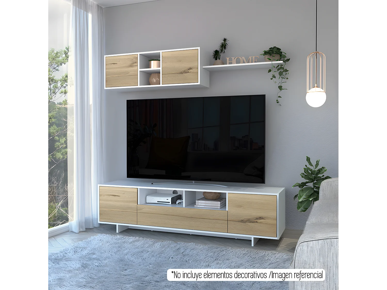 Meubles de télévision 180 Agata avec module mural, 47,6 cm à x 180 cm le x 41 cm P, blanc / dune.