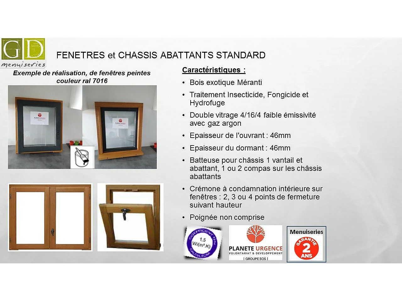 Ventana de madera de 2 paneles Altura 175 X Anchura 110 (Dimensiones de la mesa)