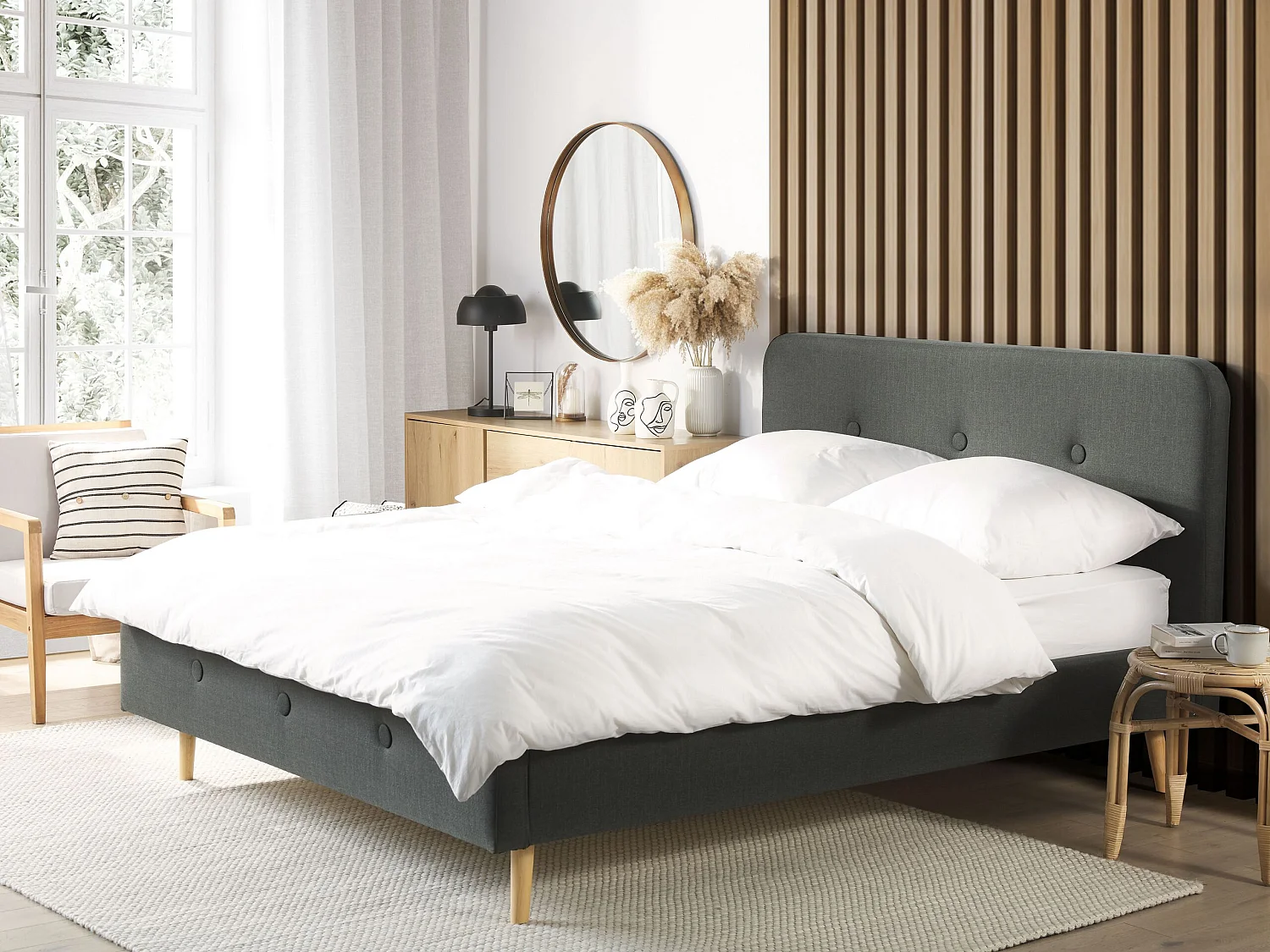 Bed Stof RENNES 180 x 200 cm Donkergrijs