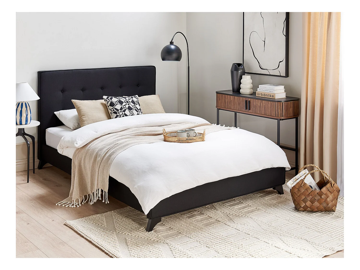 Lit avec sommier Tissu AMBASSADOR 140 x 200 cm Noir