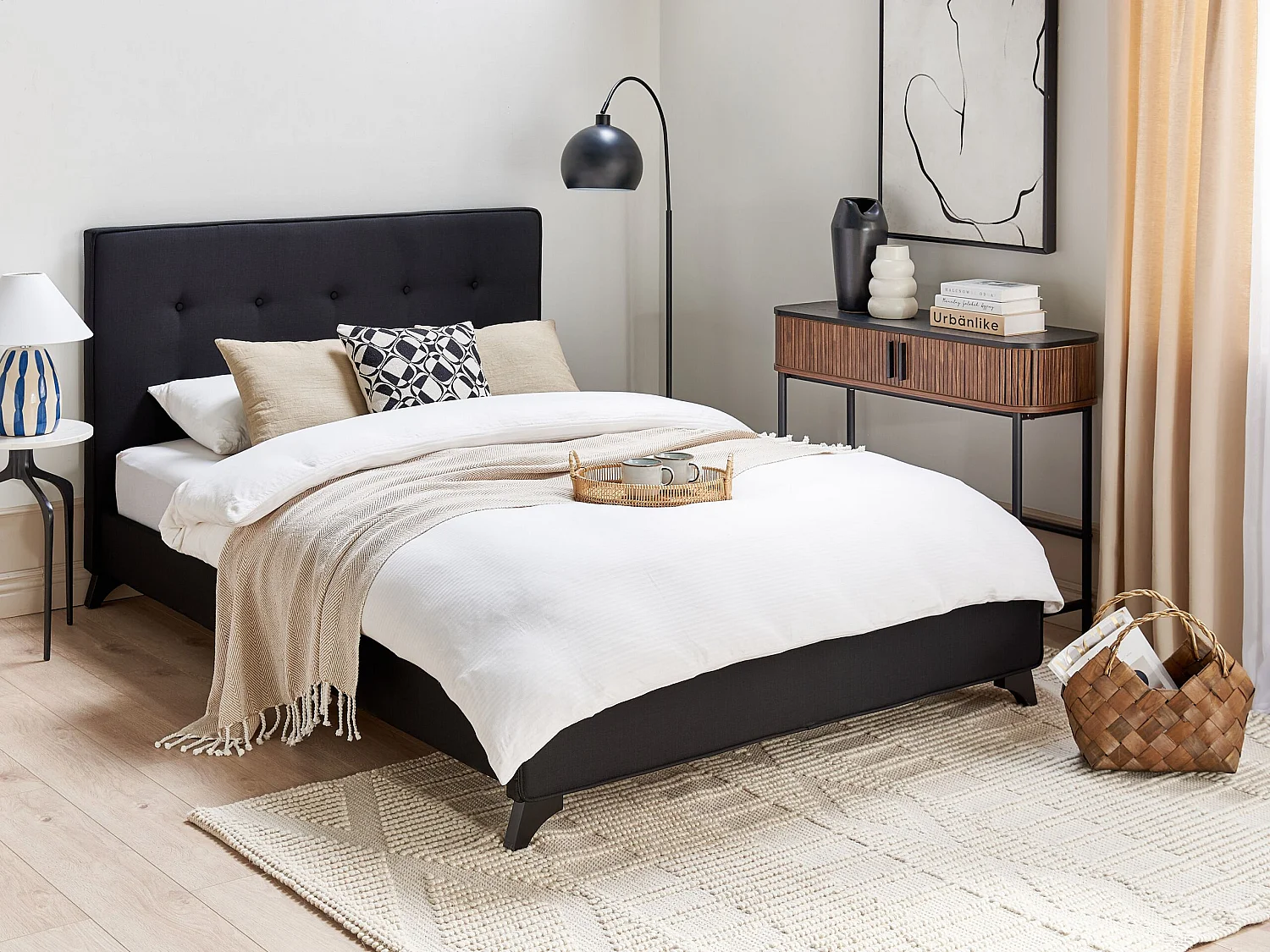 Lit avec sommier Tissu AMBASSADOR 140 x 200 cm Noir