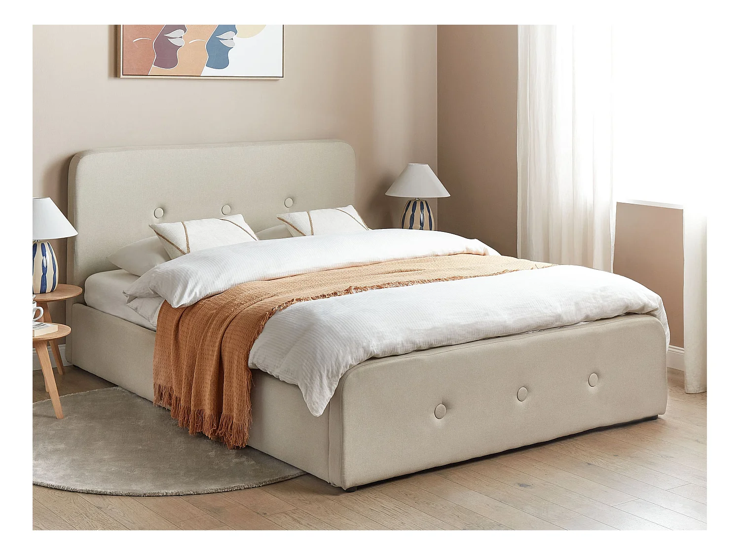 Lit ottoman Lit avec sommier Tissu RENNES 160 x 200 cm Beige