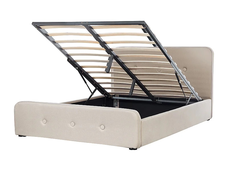Letto contenitore rete a doghe tessuto beige 160 x 200 cm RENNES