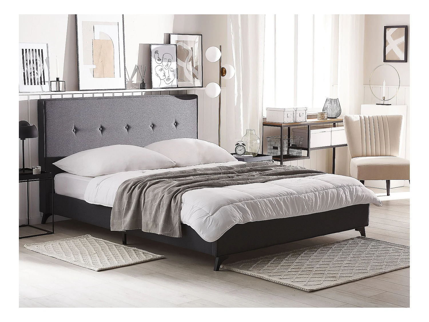 Bed Stof AMBASSADOR 160 x 200 cm Donkergrijs