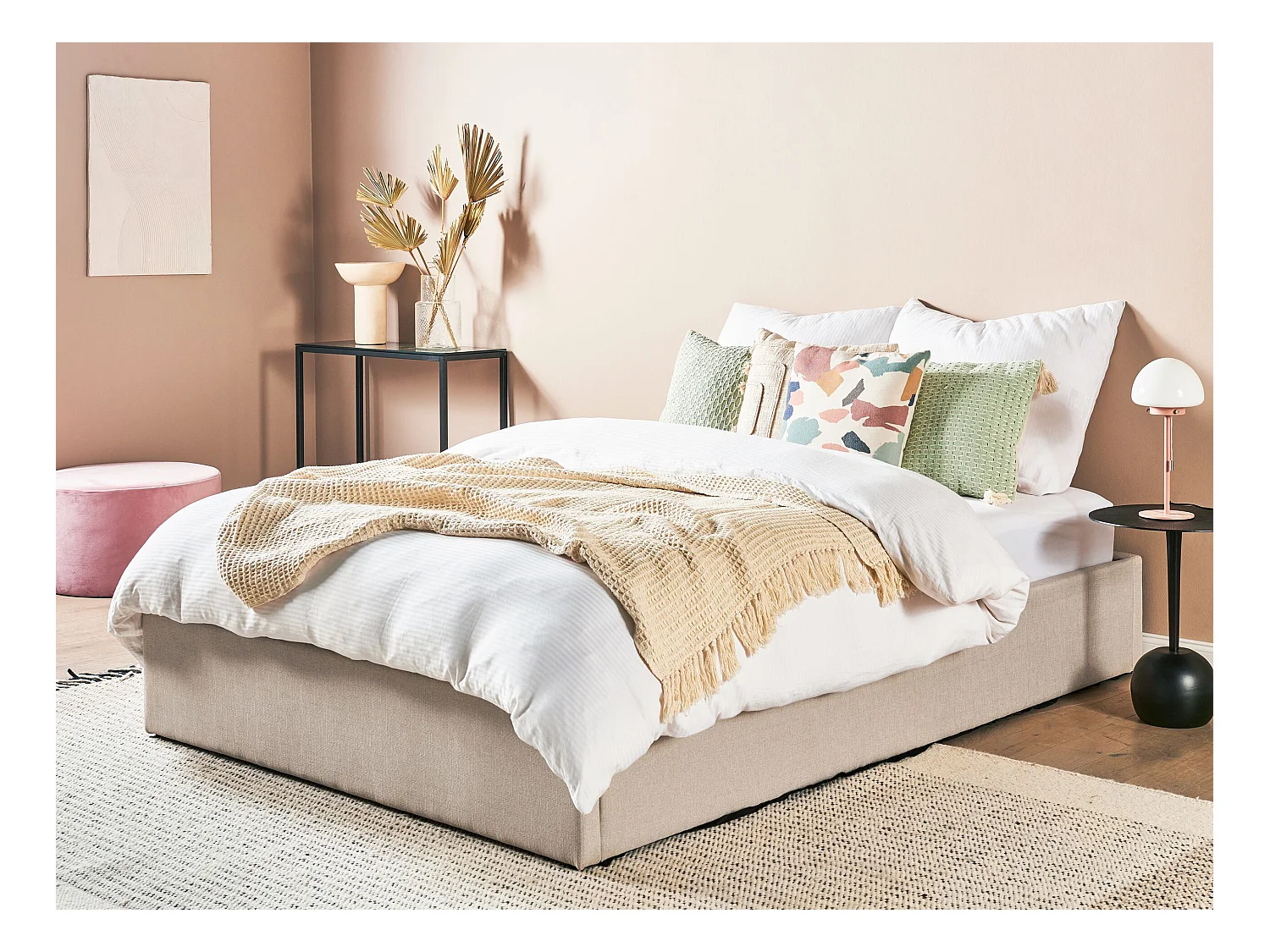 Lit ottoman sans tête de lit Tissu DINAN 140 x 200 cm Marron clair