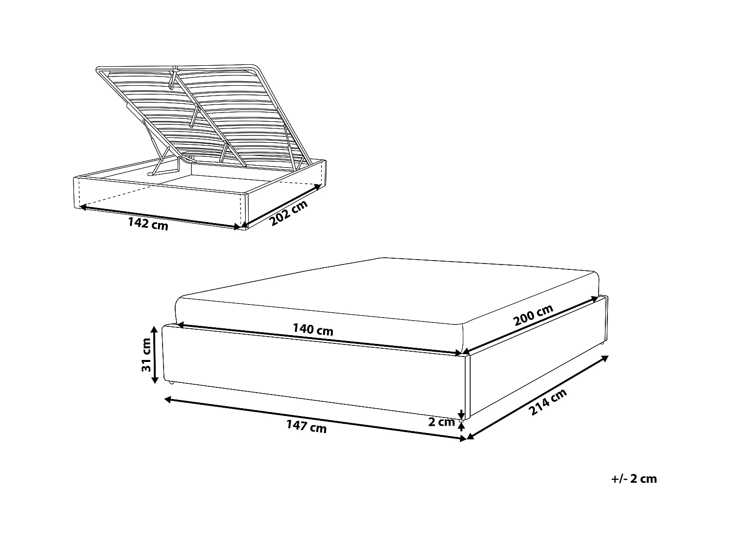 Lit ottoman sans tête de lit Tissu DINAN 140 x 200 cm Marron clair