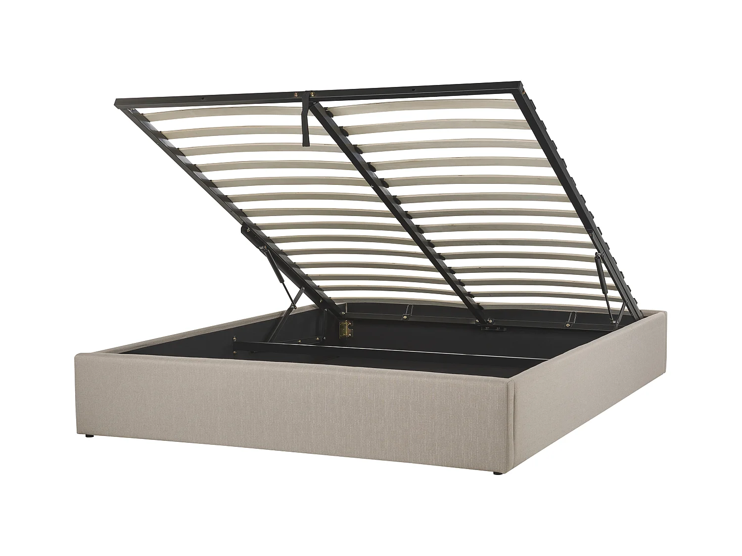 Polsterbett beige mit hochklappbarem Lattenrost 140x200 cm Bettkasten Dinan