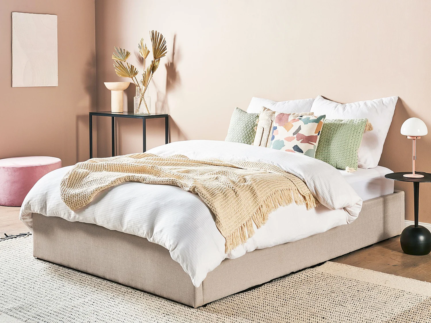 Lit ottoman Tissu DINAN 140 x 200 cm Beige