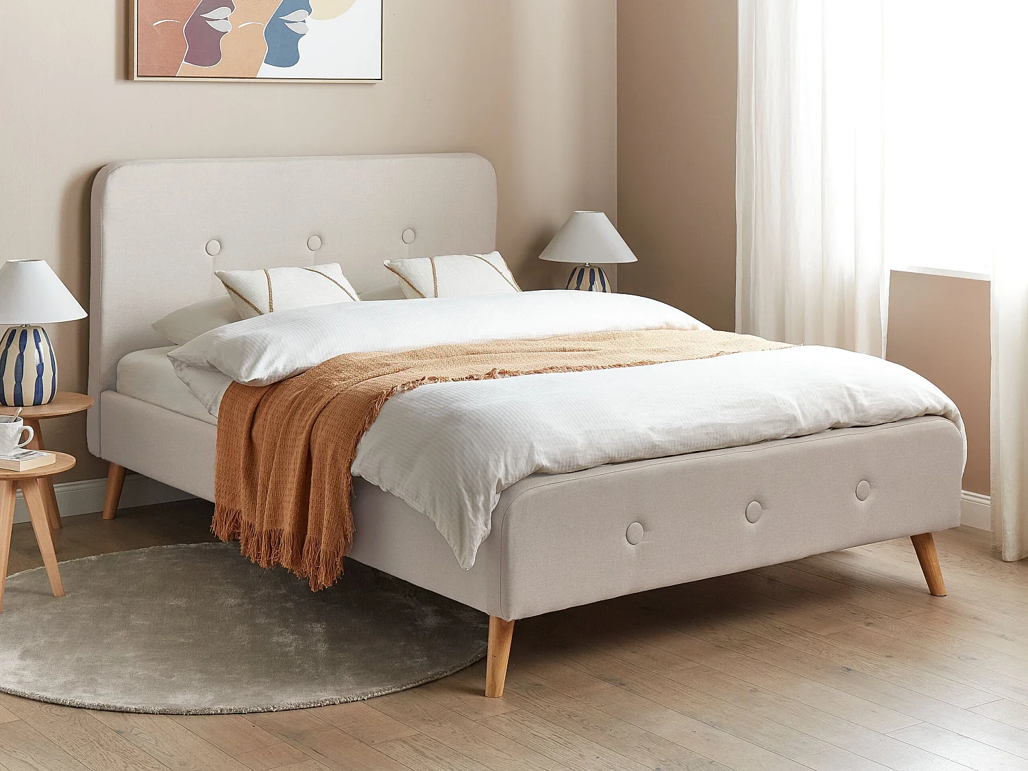 Lit avec sommier Tissu RENNES 140 x 200 cm Beige clair