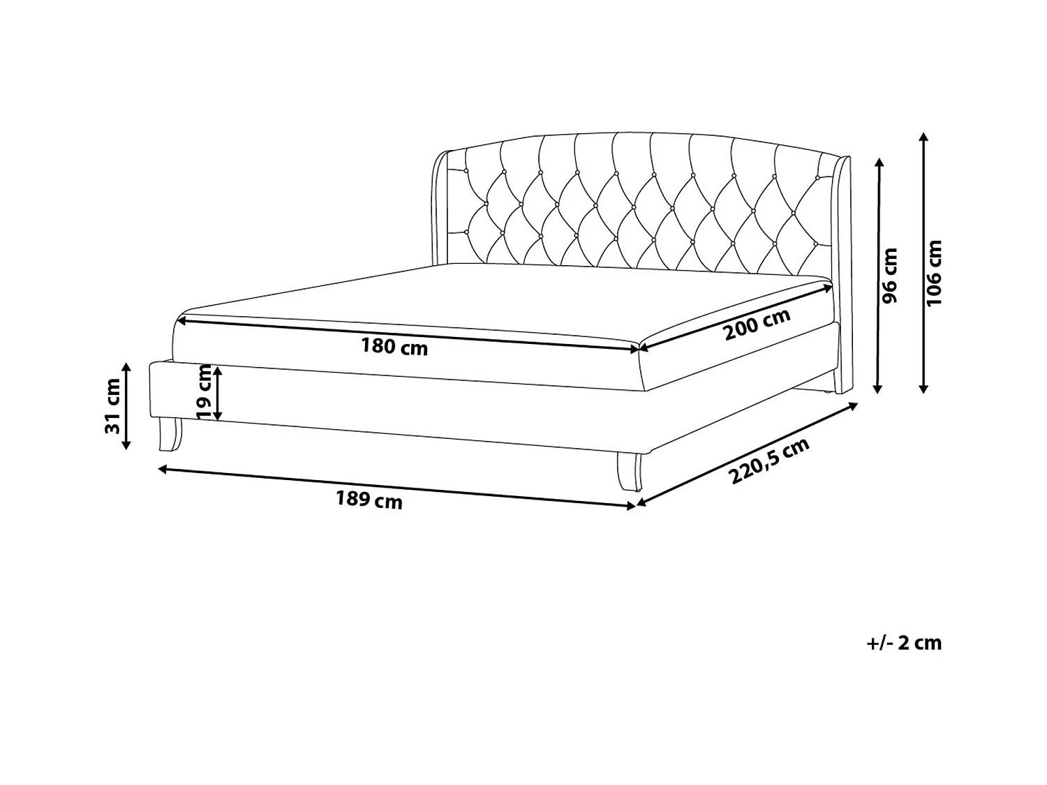 Bed Stof BORDEAUX 180 x 200 cm Lichtgrijs