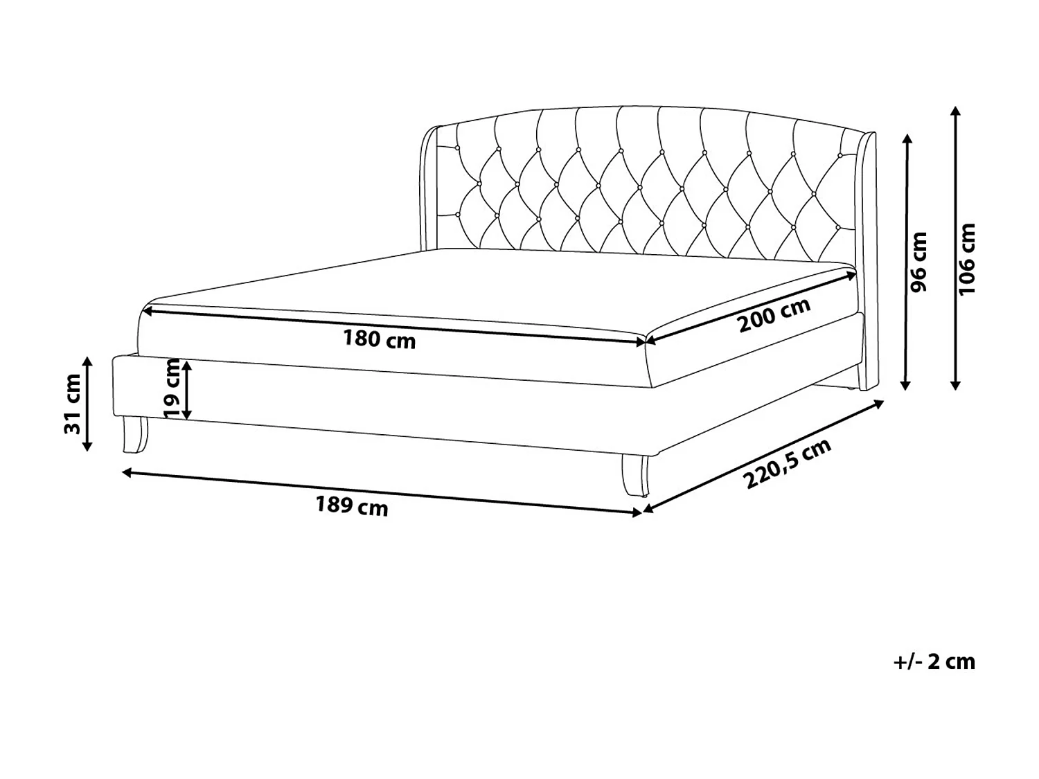 Bed Stof BORDEAUX 180 x 200 cm Lichtgrijs