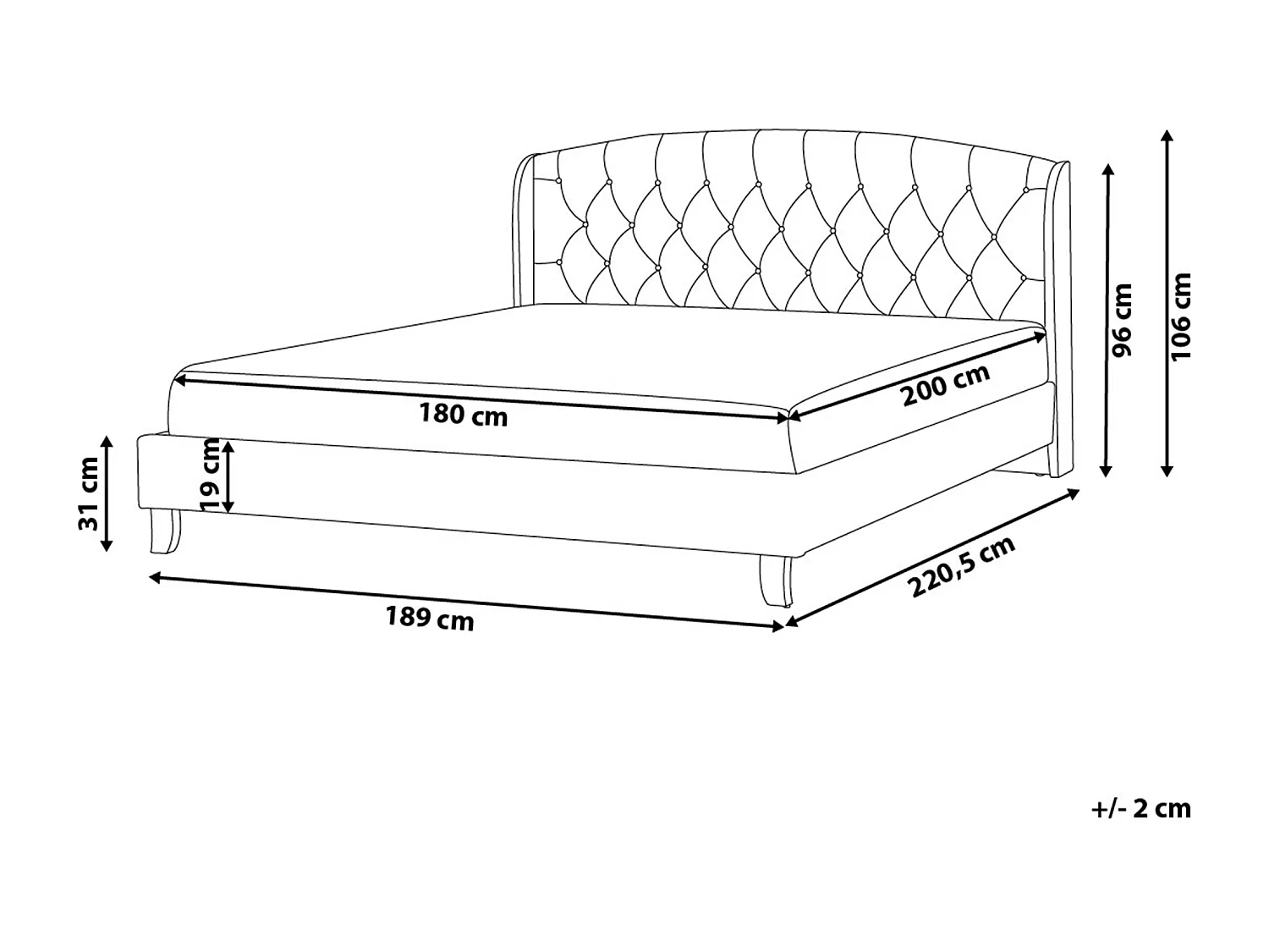 Bed Stof BORDEAUX 180 x 200 cm Lichtgrijs