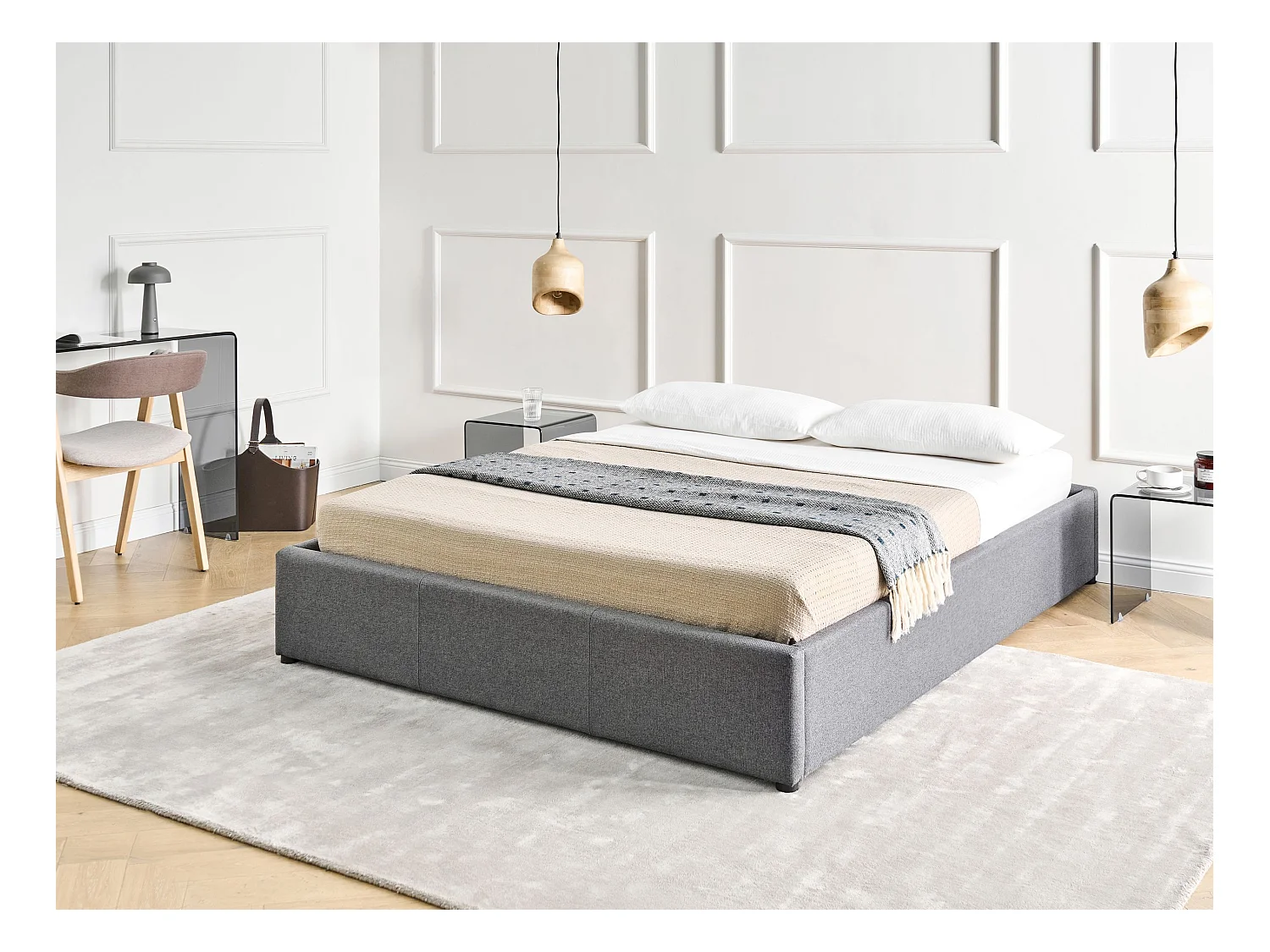 Lit ottoman sans tête de lit Tissu DINAN 140 x 200 cm Gris foncé