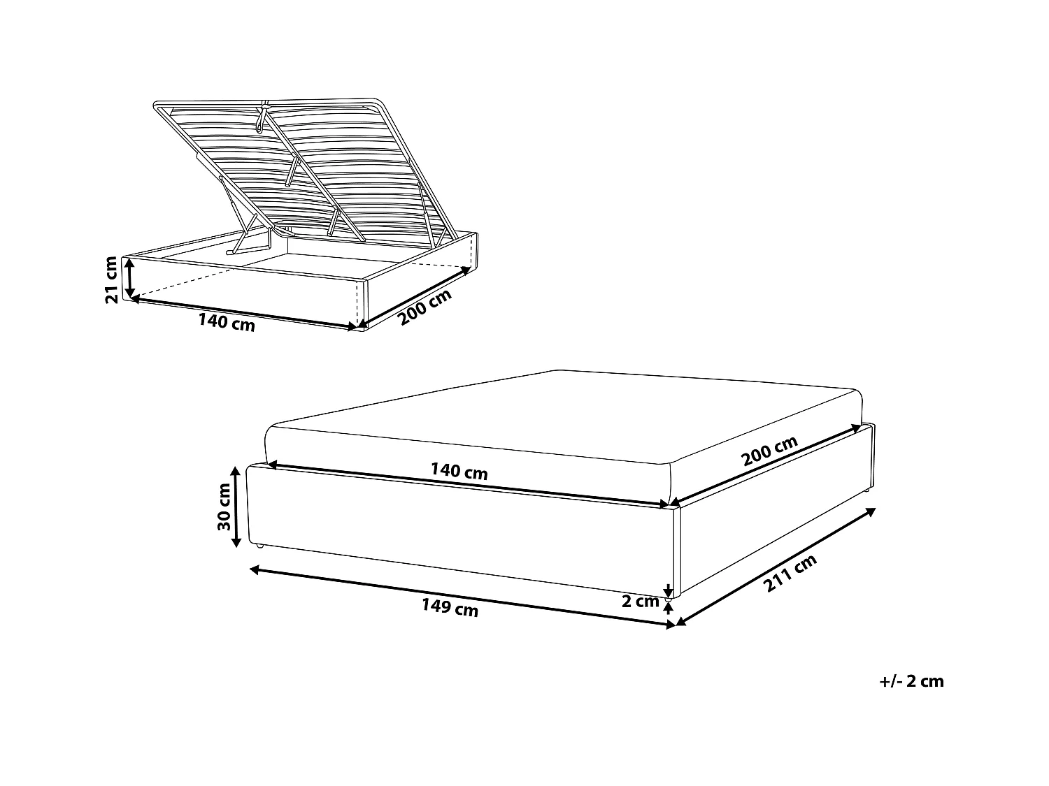 Lit ottoman sans tête de lit Tissu DINAN 140 x 200 cm Gris foncé