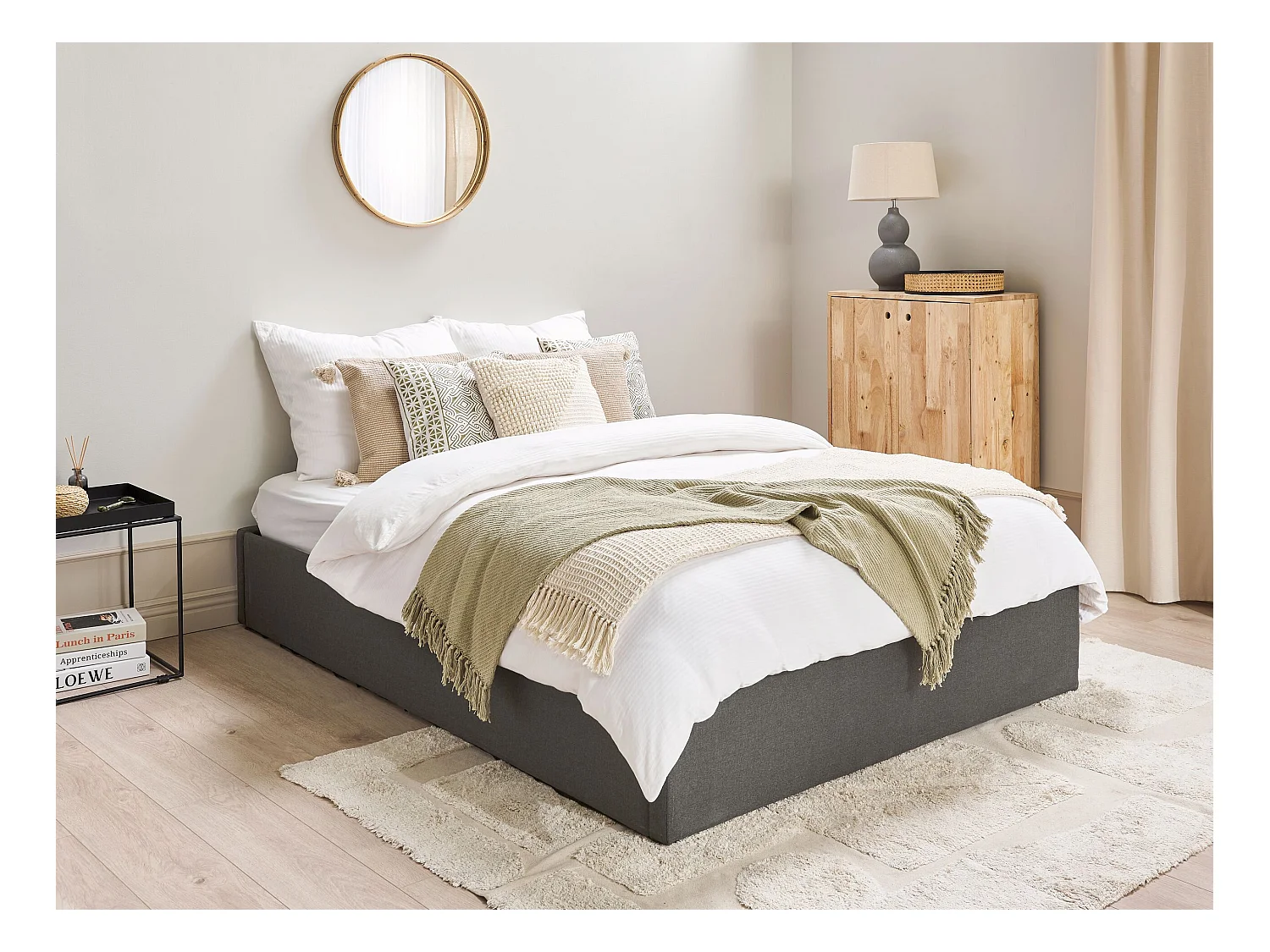Lit ottoman sans tête de lit Tissu DINAN 140 x 200 cm Gris foncé