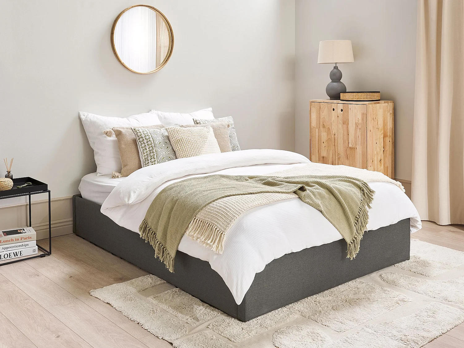 Bett mit Stauraum Stoff DINAN 140 x 200 cm Dunkelgrau