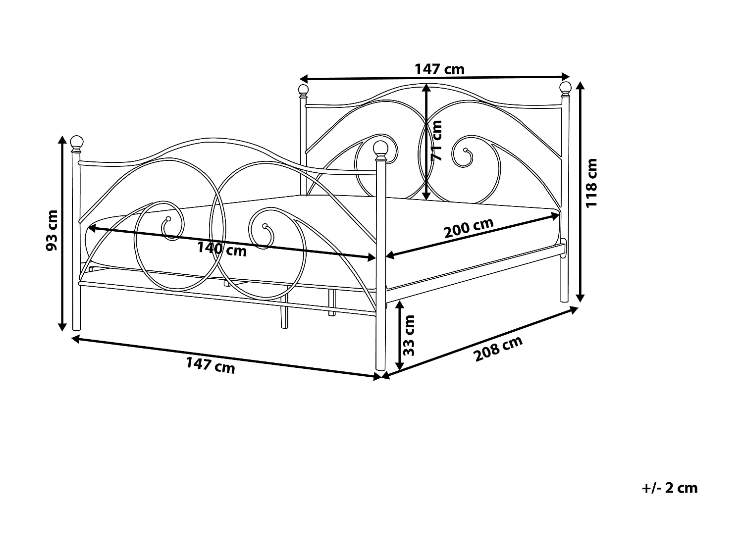 Bed Metaal DINARD 140 x 200 cm Wit