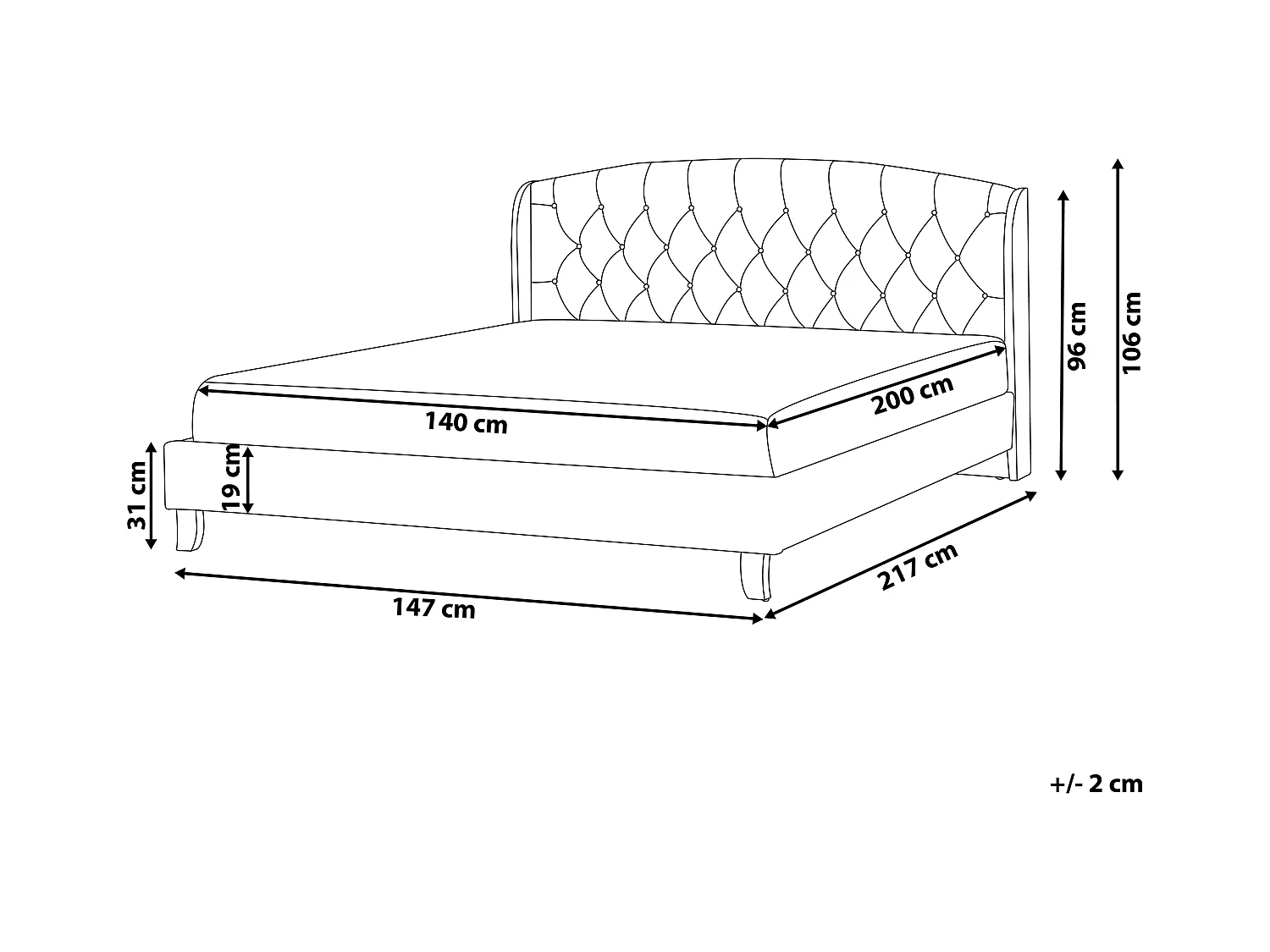 Lit avec sommier Tissu BORDEAUX 140 x 200 cm Beige