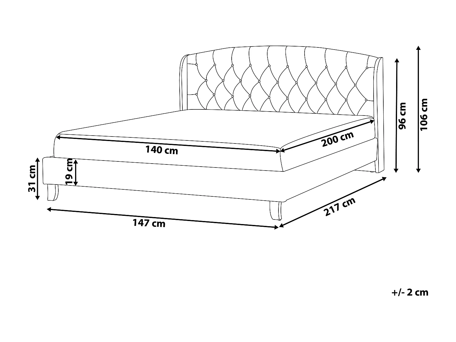 Lit avec sommier Tissu BORDEAUX 140 x 200 cm Beige