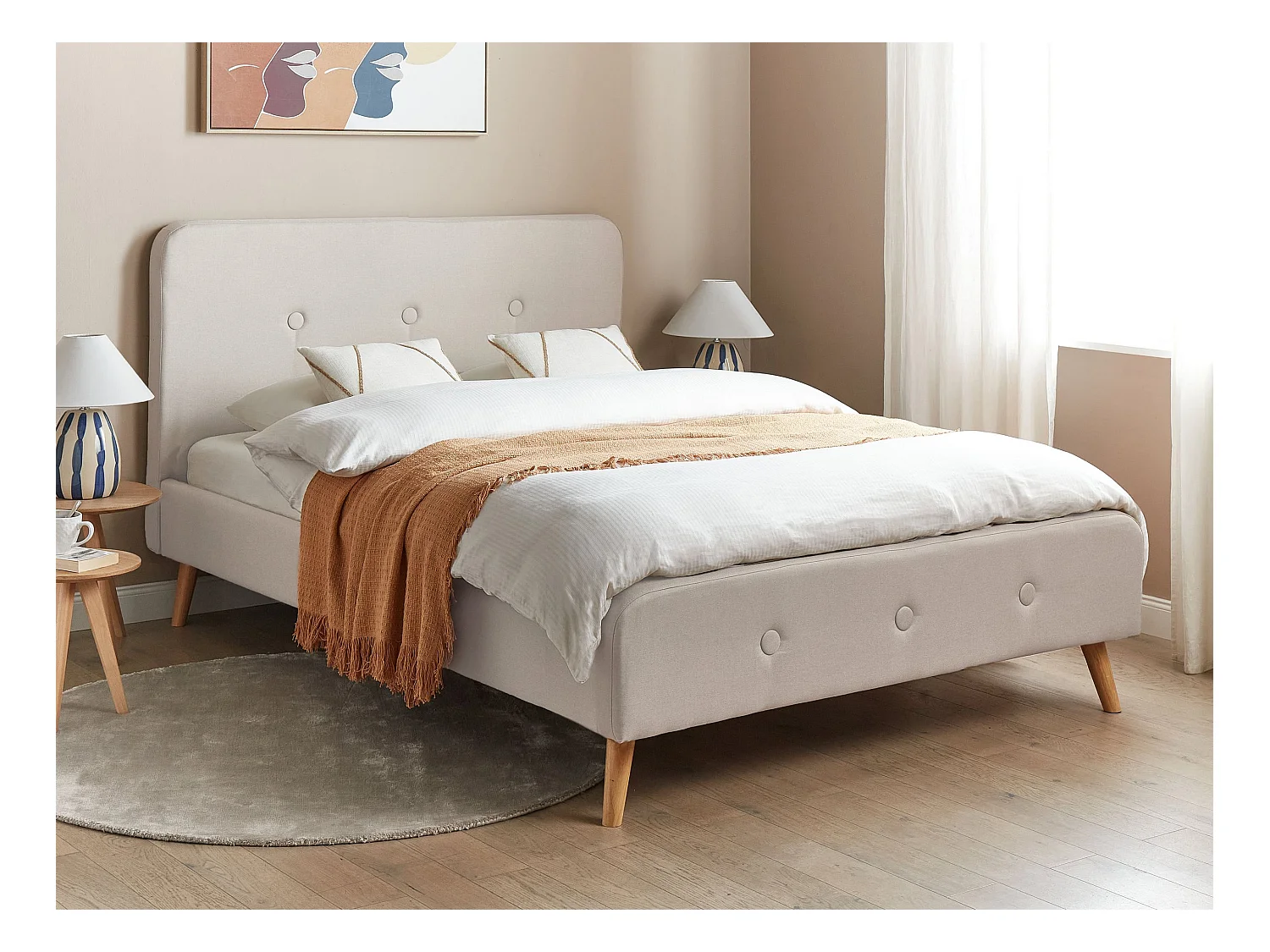 Polsterbett Leinenoptik beige Lattenrost 160 x 200 cm Rennes