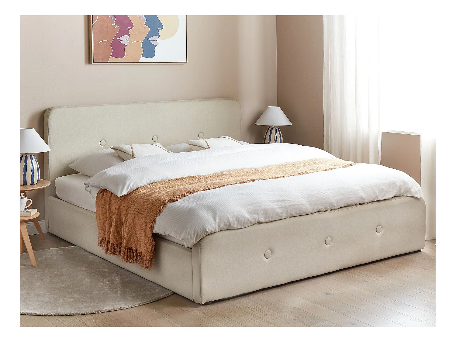 Bed met opbergruimte Kunstlinnen RENNES 180 x 200 cm Beige