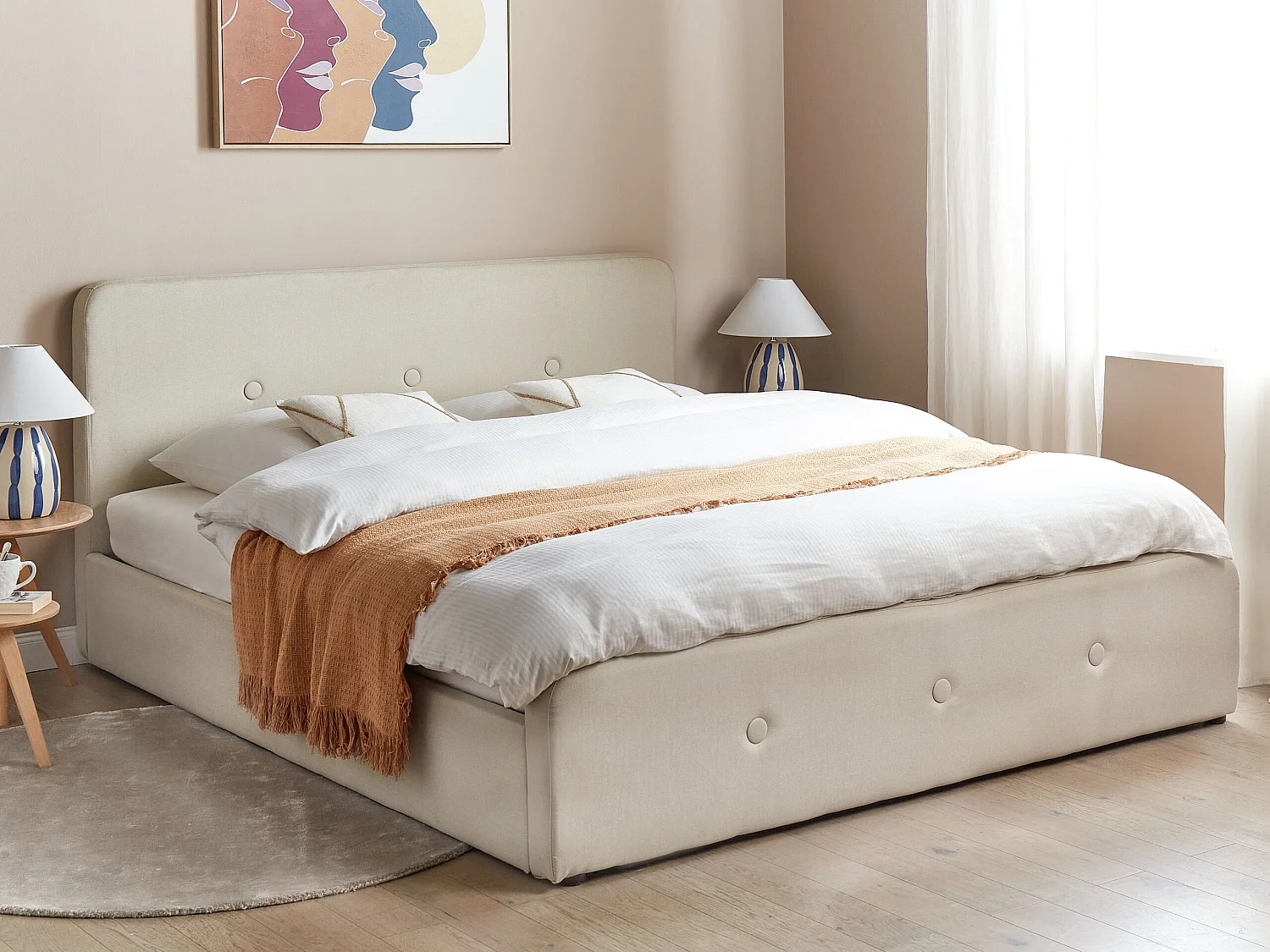 Lit ottoman Lin synthétique RENNES 180 x 200 cm Beige