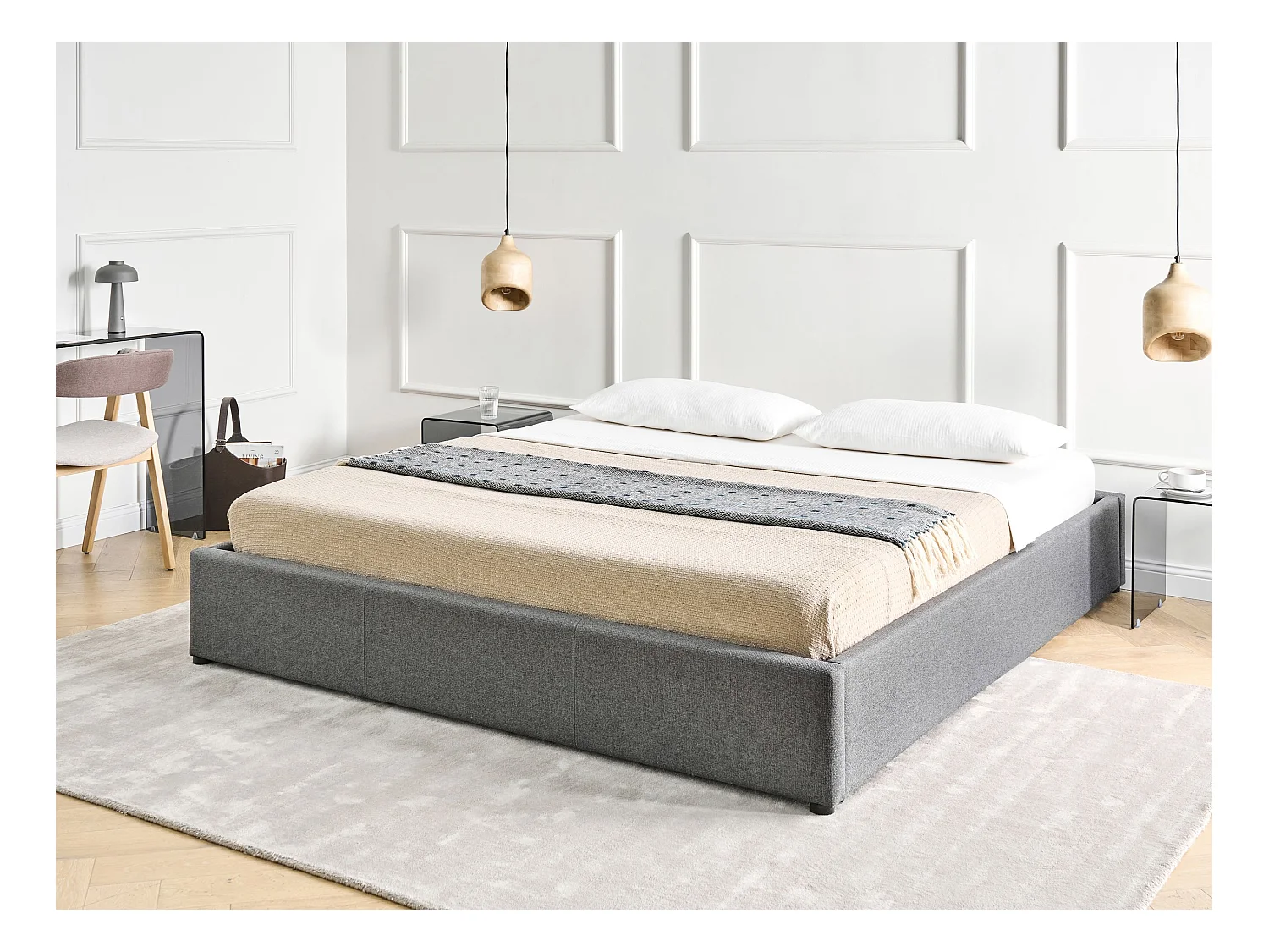 Lit ottoman sans tête de lit Tissu DINAN 180 x 200 cm Gris foncé