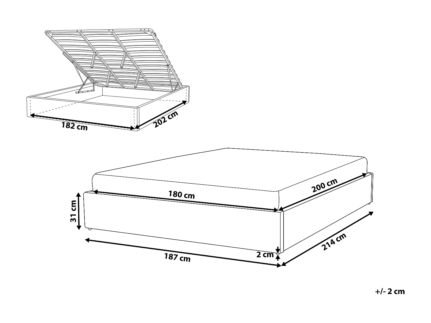 Bed met opbergruimte Stof DINAN 180 x 200 cm Donkergrijs