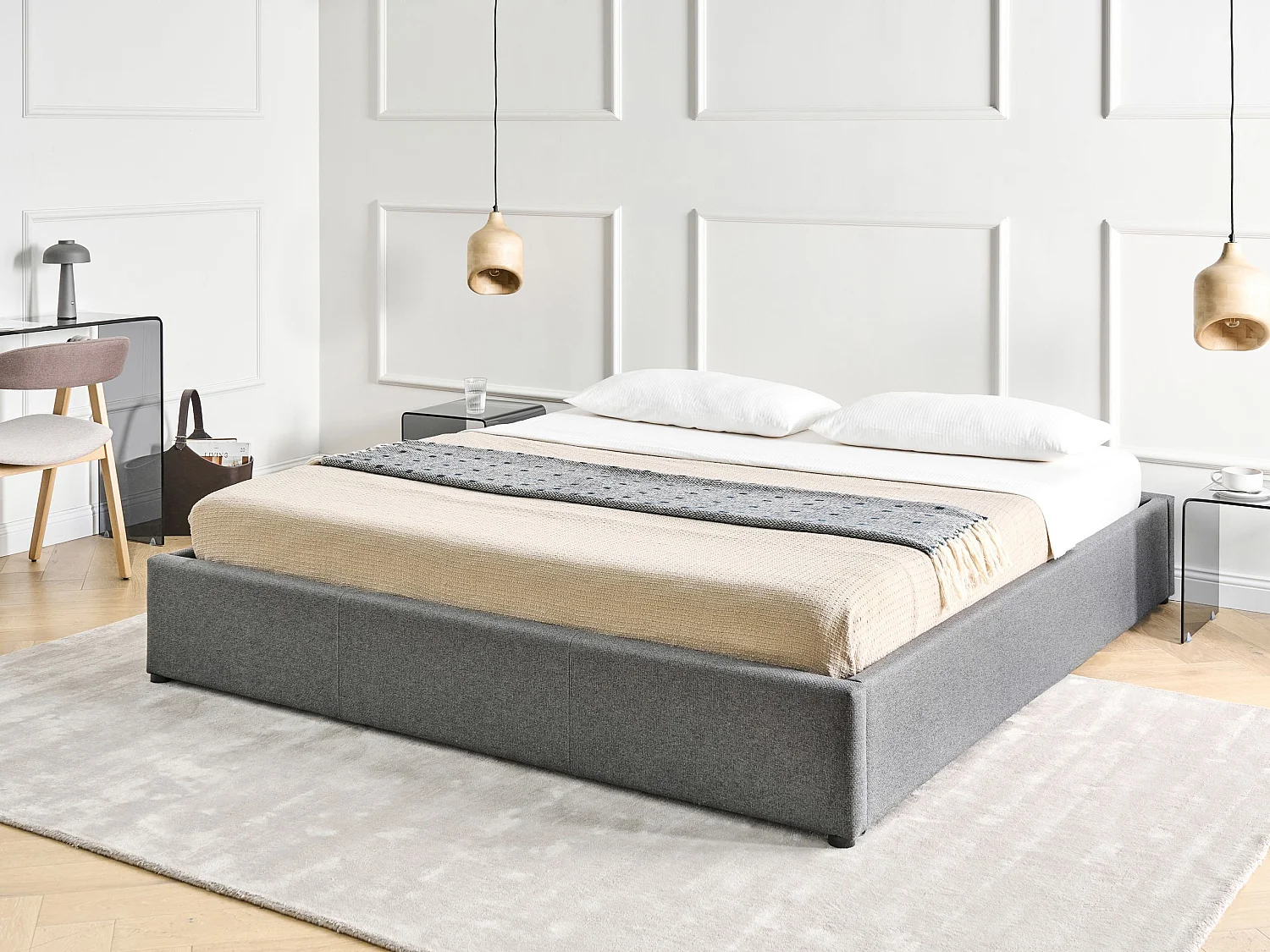 Lit ottoman sans tête de lit Tissu DINAN 180 x 200 cm Gris foncé