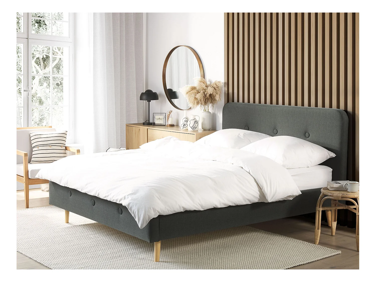 Polsterbett Leinenoptik grau Lattenrost 140 x 200 cm Rennes