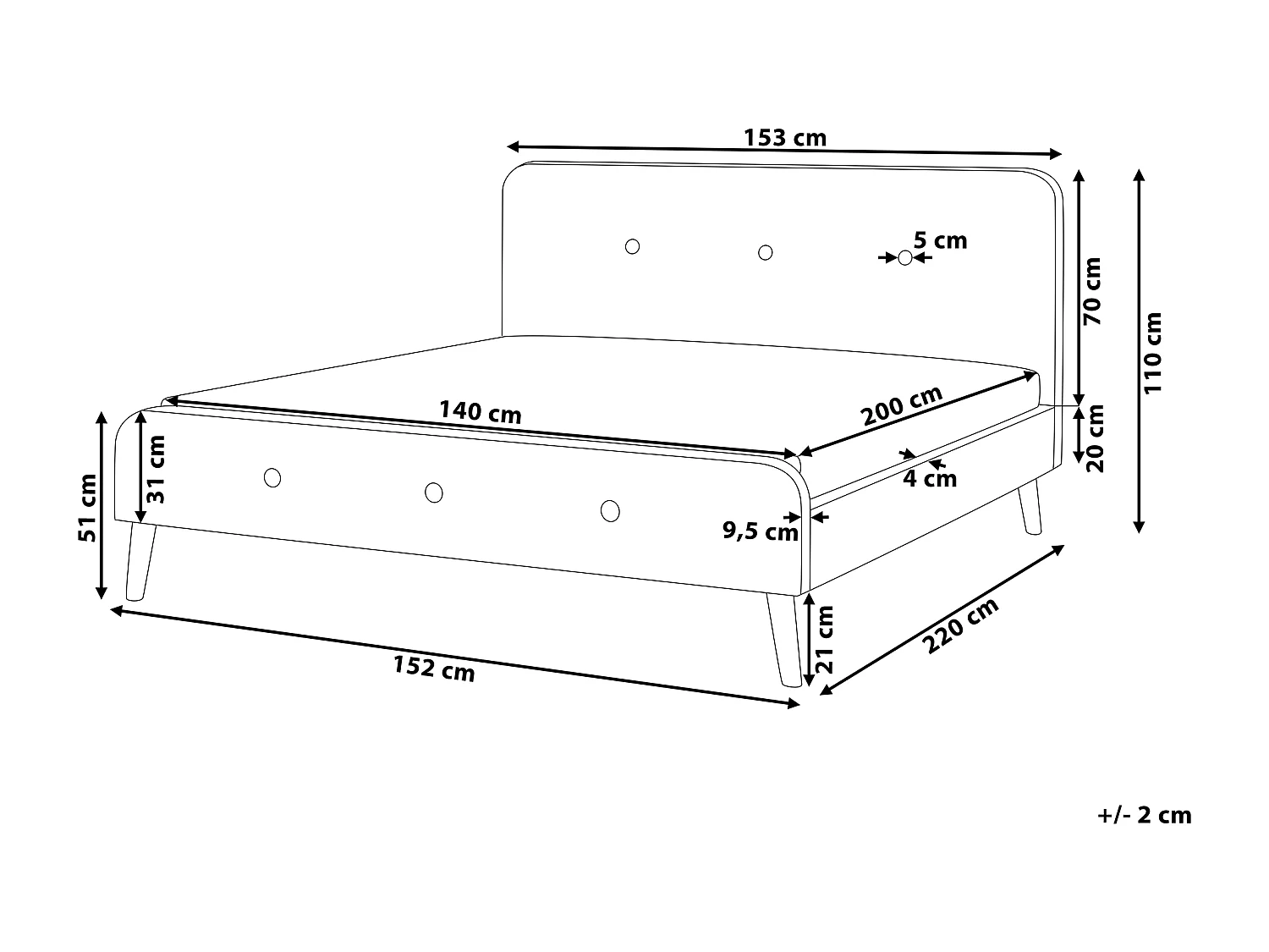 Lit avec sommier Tissu RENNES 140 x 200 cm Gris foncé