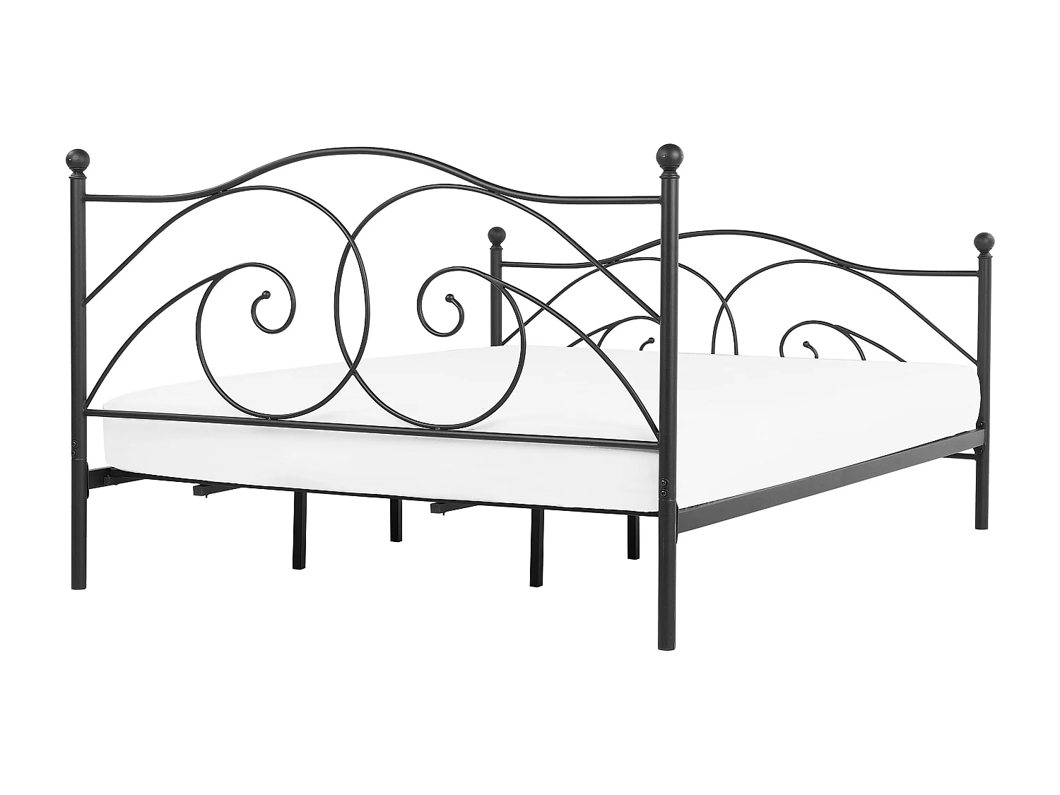 Łóżko metalowe podwójne DINARD 180x200 cm czarne matowe w stylu retro romantycznym z solidnym stelażem na listwach