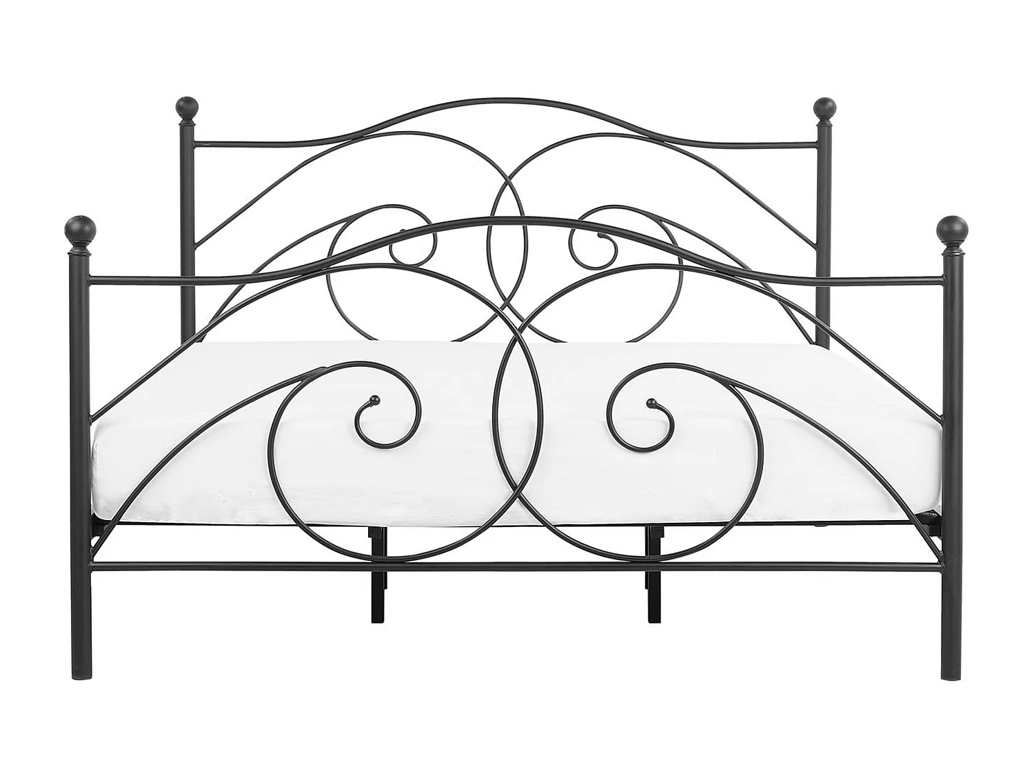 Łóżko metalowe podwójne DINARD 180x200 cm czarne matowe w stylu retro romantycznym z solidnym stelażem na listwach