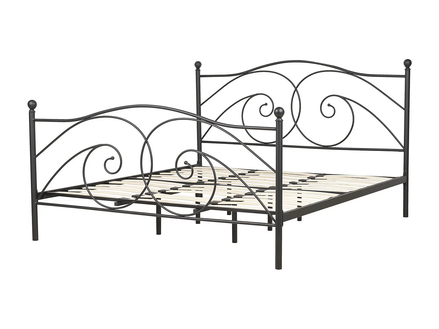 Łóżko metalowe podwójne DINARD 180x200 cm czarne matowe w stylu retro romantycznym z solidnym stelażem na listwach