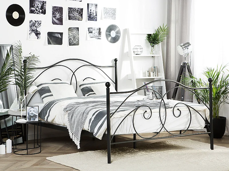 Komfortables Metallbett in romantischem Stil 180 x 200 cm schwarz Dinard