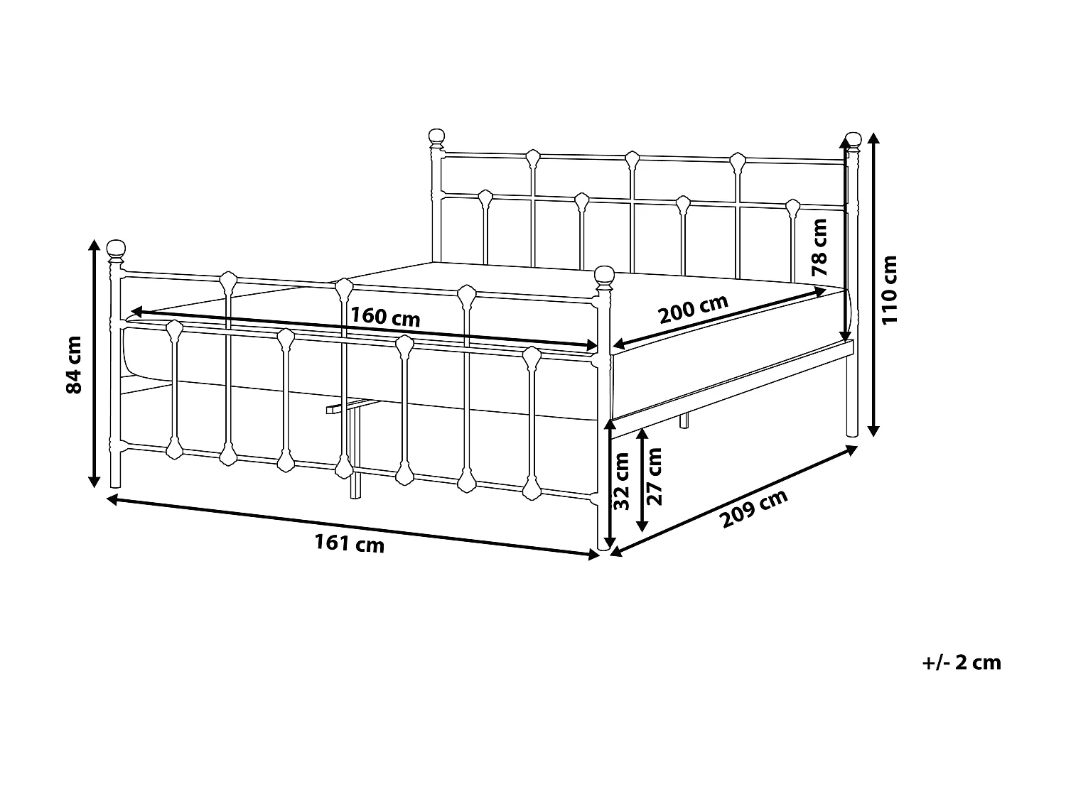 Romantisches Doppelbett Metall Schwarz mit Kopfteil Lattenrost 160x200 cm Lynx