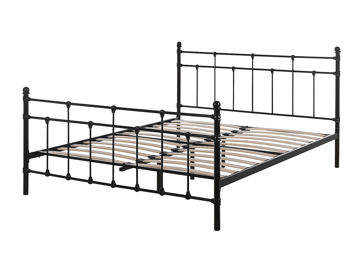 Romantisches Doppelbett Metall Schwarz mit Kopfteil Lattenrost 160x200 cm Lynx