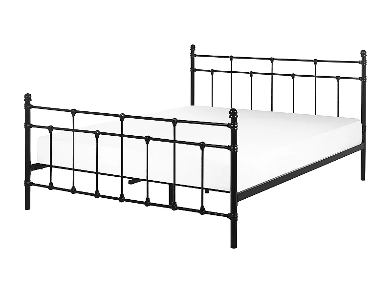 Romantisches Doppelbett Metall Schwarz mit Kopfteil Lattenrost 160x200 cm Lynx