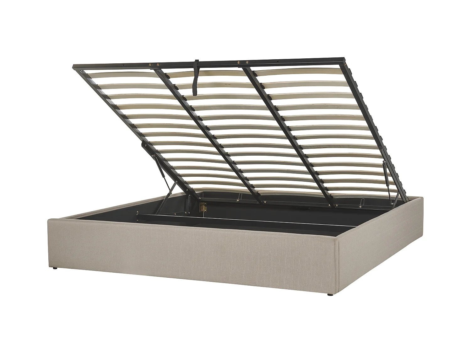Polsterbett beige mit hochklappbarem Lattenrost 180x200 cm Bettkasten Dinan