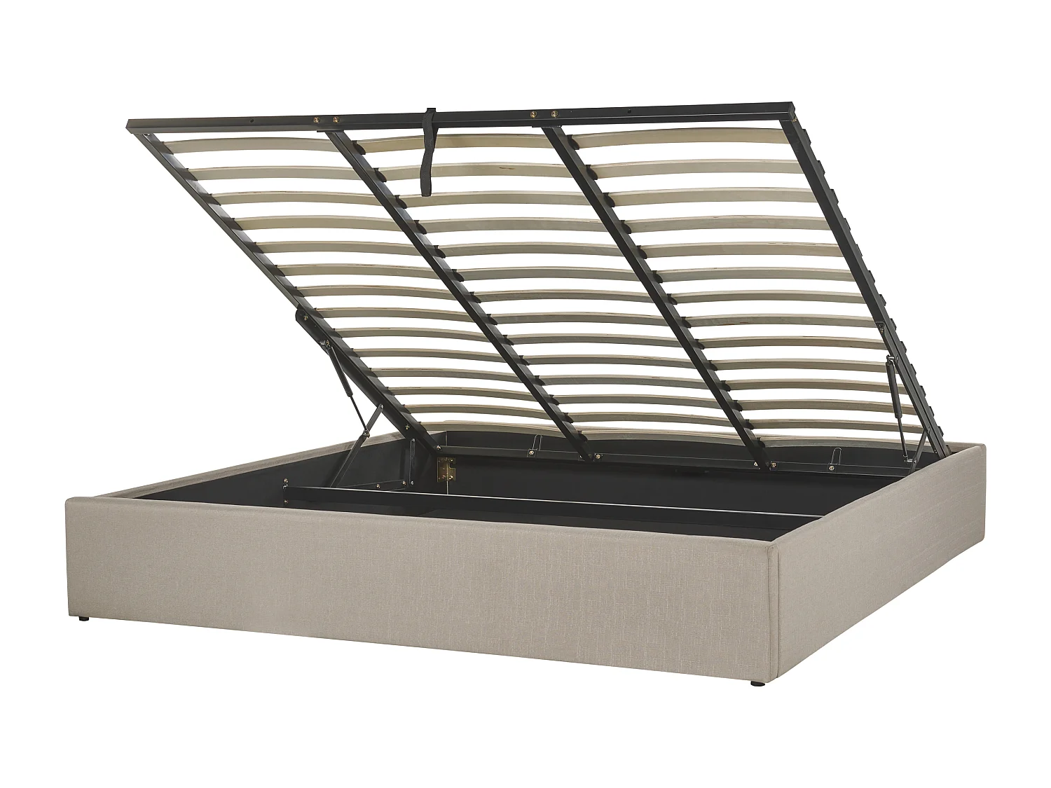 Polsterbett beige mit hochklappbarem Lattenrost 180x200 cm Bettkasten Dinan