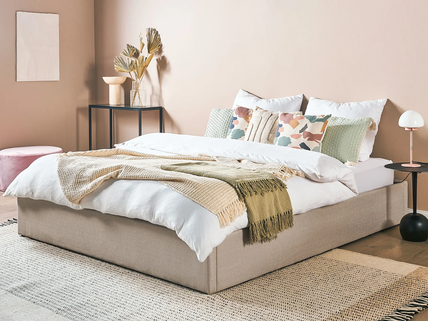 Lit ottoman Tissu DINAN 180 x 200 cm Beige