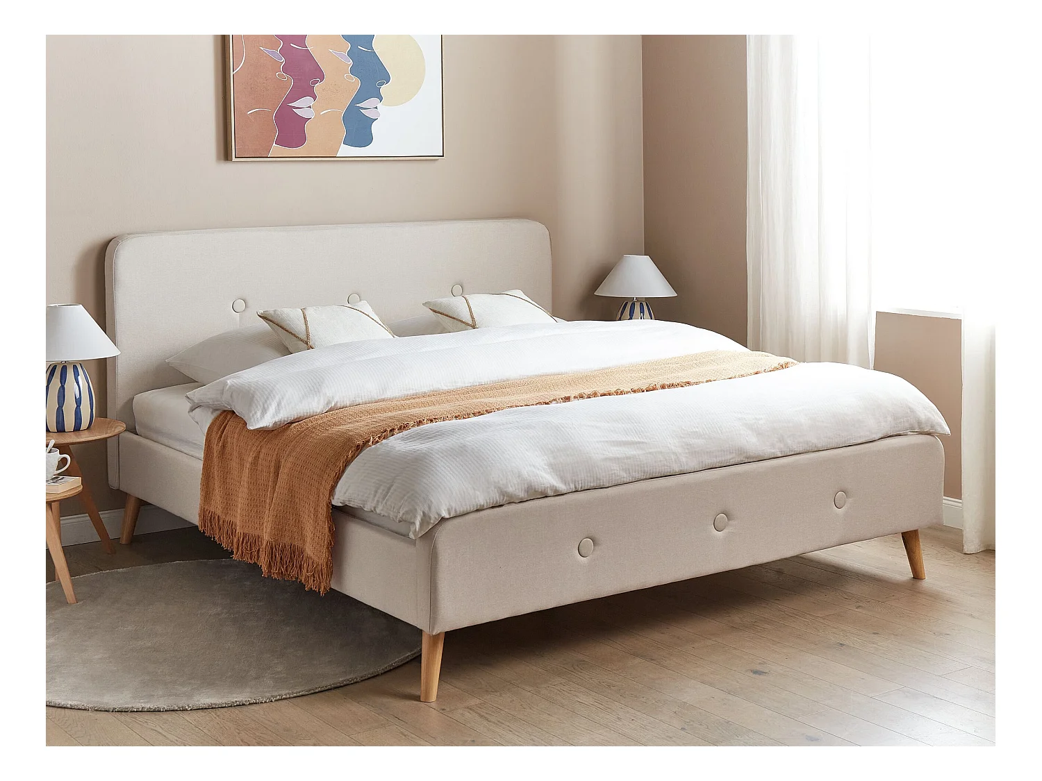 Polsterbett Leinenoptik beige Lattenrost 180 x 200 cm Rennes