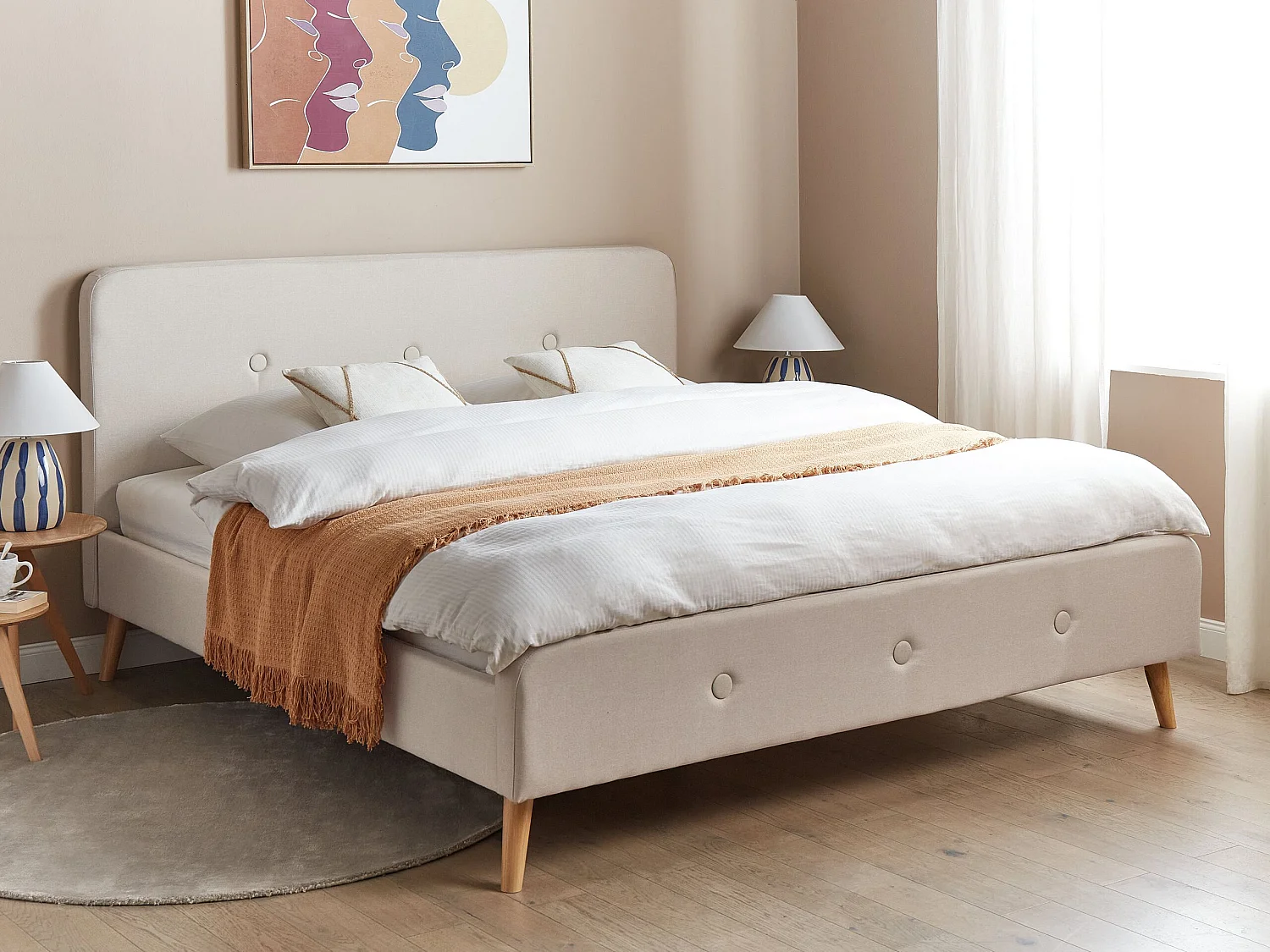 Lit avec sommier Lin synthétique RENNES 180 x 200 cm Beige clair