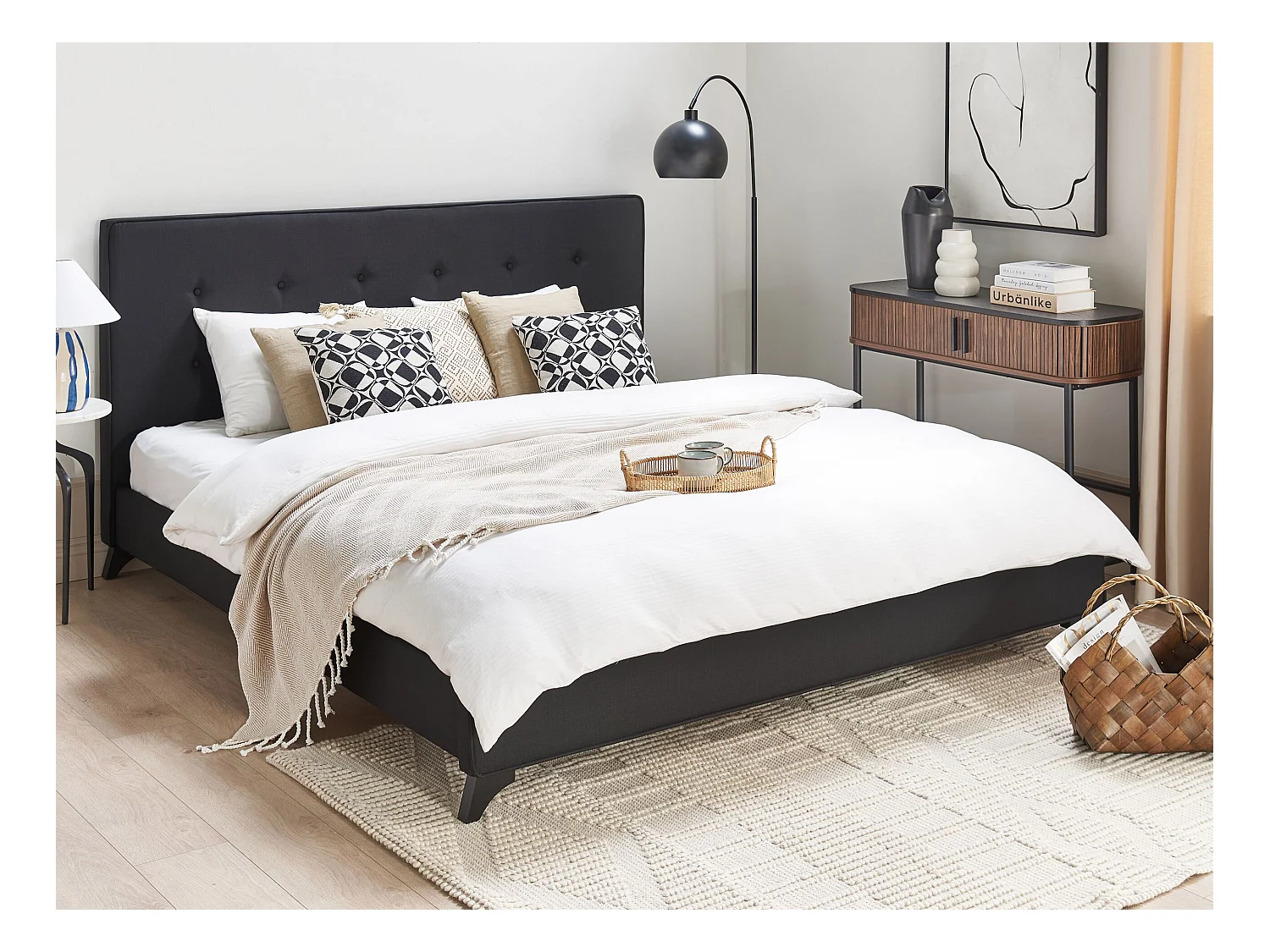 Lit avec sommier Tissu AMBASSADOR 180 x 200 cm Noir