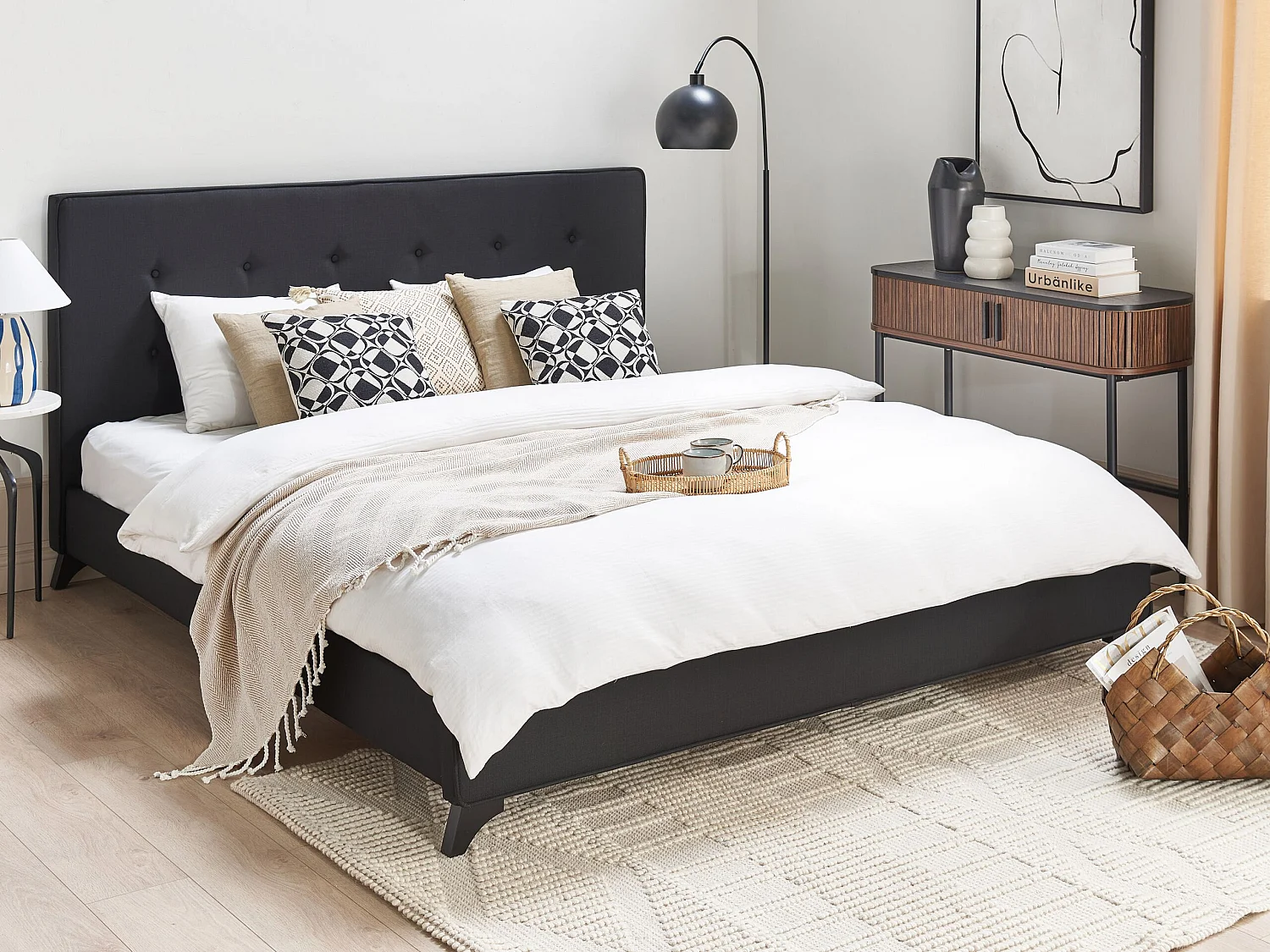 Cama Tecido AMBASSADOR 180 x 200 cm Preto