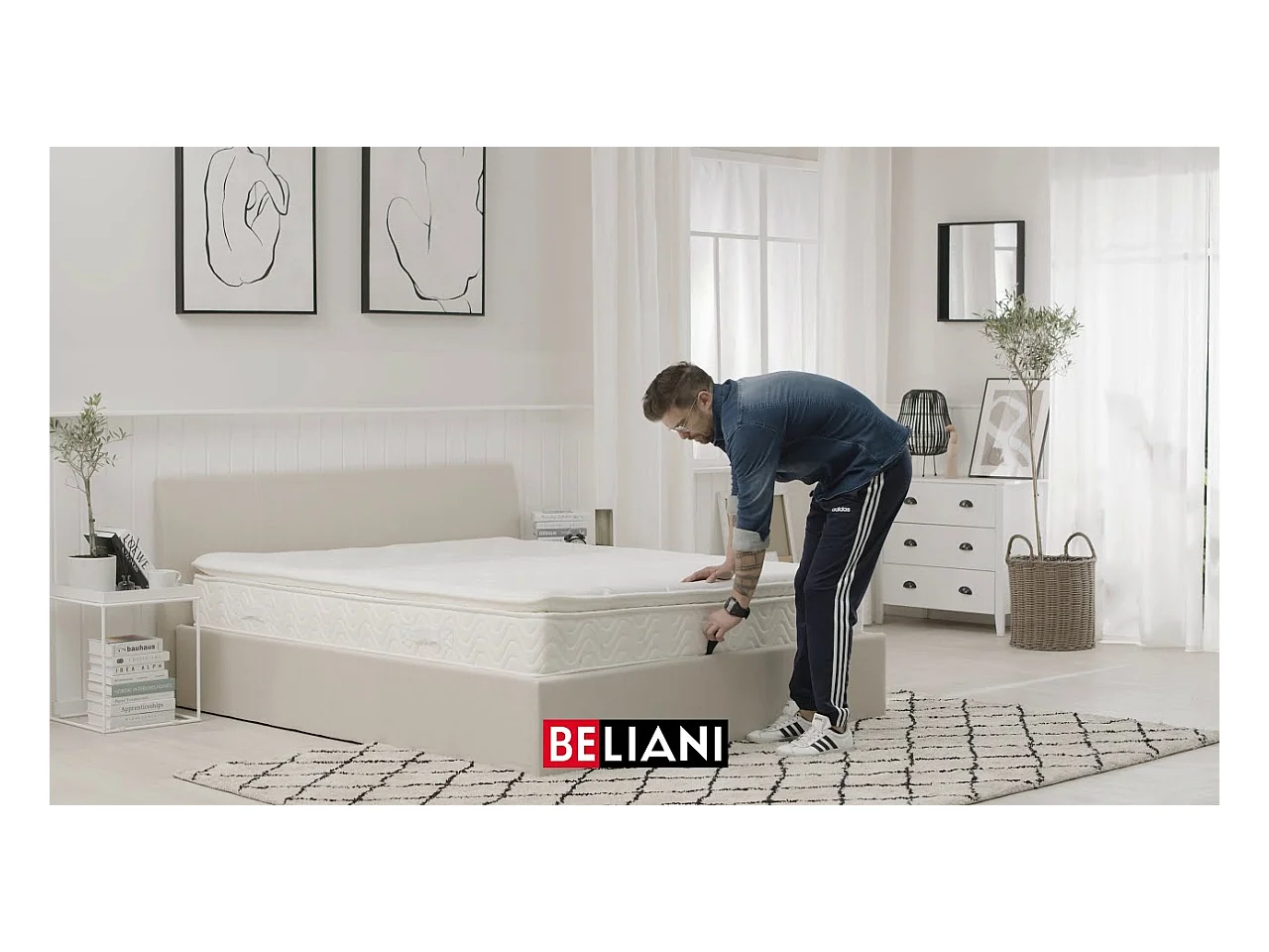 Lit ottoman Tissu RENNES 140 x 200 cm Beige