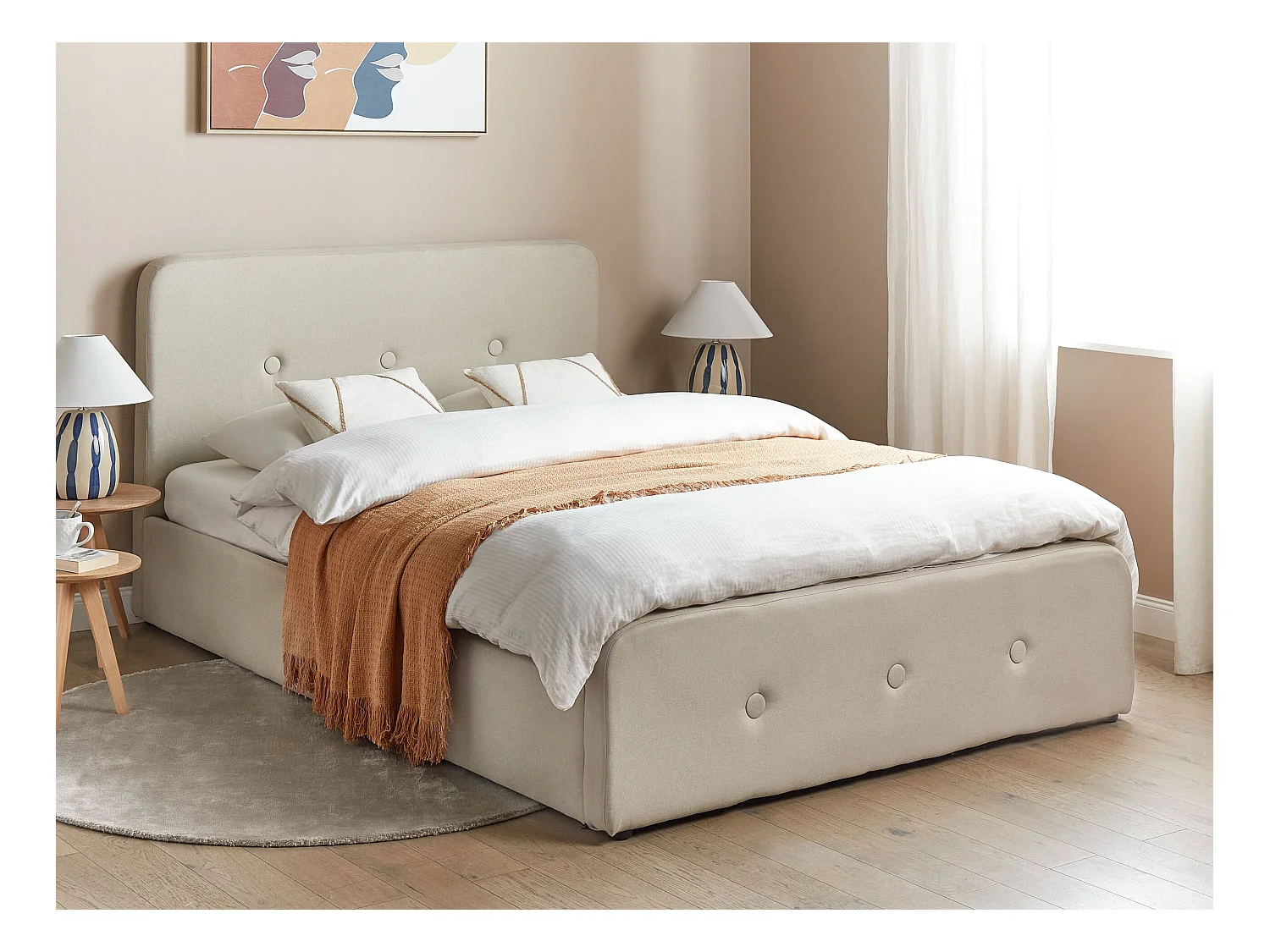 Bed met opbergruimte Stof RENNES 140 x 200 cm Beige