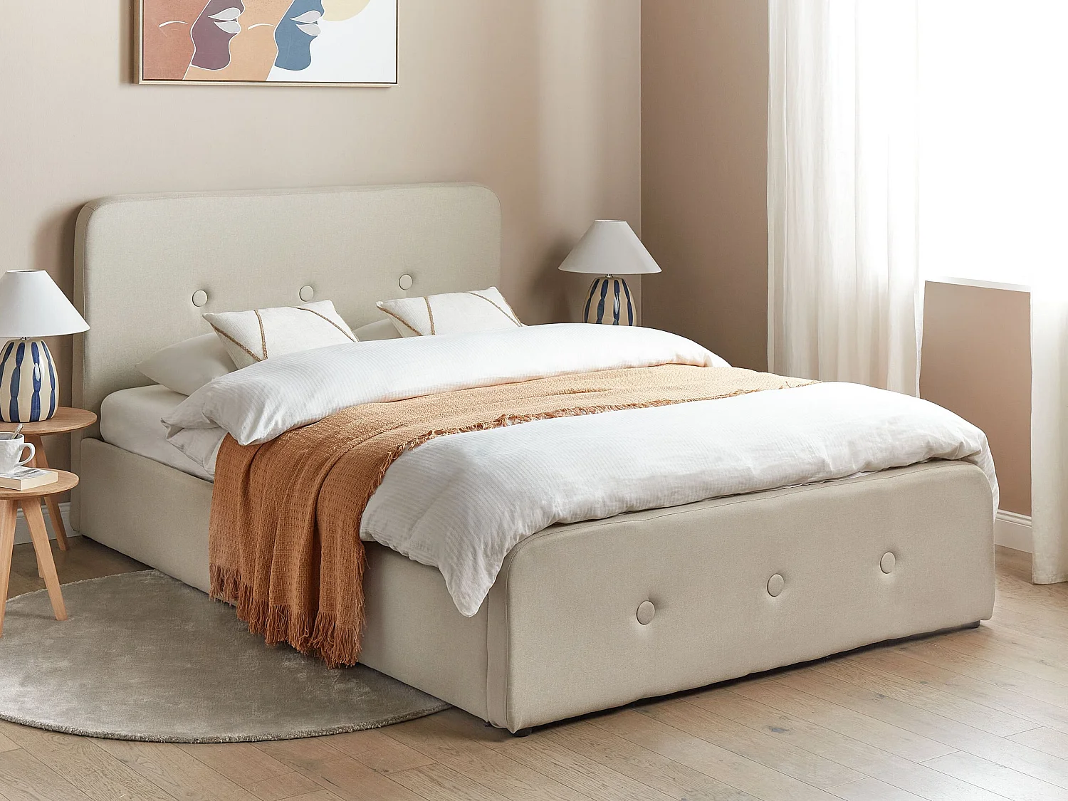 Bed met opbergruimte Stof RENNES 140 x 200 cm Beige